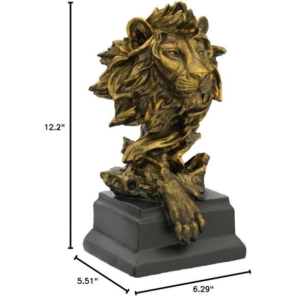 Sandstone Lion Statue Golden King of Beasts Home Study Living Room Decor Gift - Picture 3 of 10